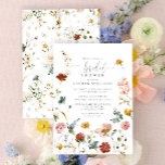 Garden Blume Botanisches Script Brautparty Einladung<br><div class="desc">Moderne,  elegante Brautdusche mit flatlay-Stil-Wildblume-Grafik von zarten rosa,  senfgelb,  hellblau und gebrannt orange Wasserfarbe botanische Stoffe. Personalisieren Sie Ihre Brautparty-Details einfach,  betont durch die schöne moderne handgeschriebene Kalligraphie. Copyright Anastasia Surridge für Elegant Invites,  alle Rechte vorbehalten.</div>