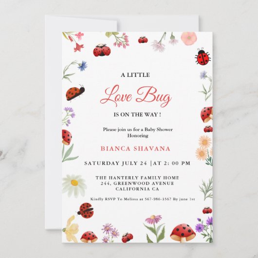 Garden Blume Kleine Liebe Bug Baby SHower Einladung (Vorderseite)