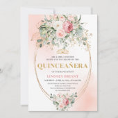 Garden Blush Pink Boho Quinceañera Floral Invite Einladung (Vorderseite)