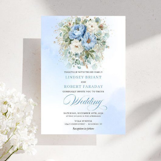 Garden Bohemian Pastel Blue White Peony Wedding Einladung