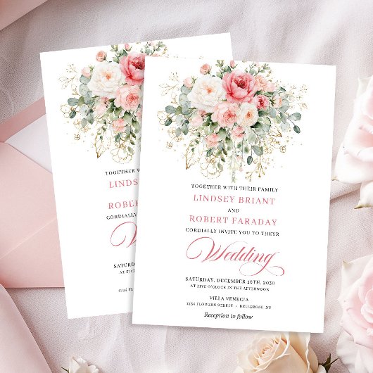 Garden Boho Blush Roses Wedding Invitation Einladung