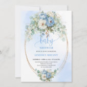 Garden Boho Dusty Blue Flowers Greenery Baby Showe Einladung (Vorderseite)