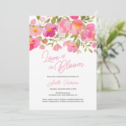 Garden boho floral pink Drehbuch chic Brautparty Einladung (Stehend Vorderseite)