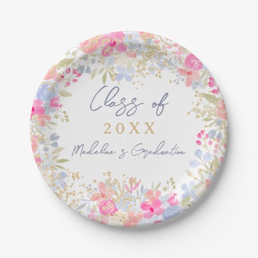 Garden boho pastellfarbene Wildblumen Abschluss Pappteller (Vorderseite)