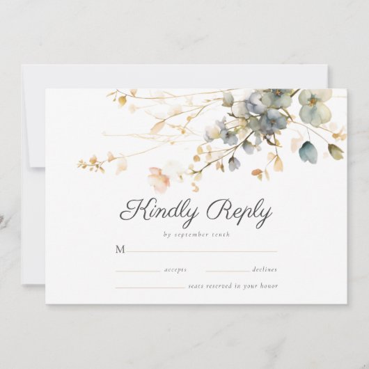 Garden Boho Wildblume Beige Blue Wedding RSVP Save The Date (Vorderseite)