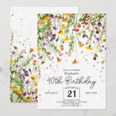 Garden Boho Wildblumen 40. Geburtstag Einladung (Vorne/Hinten)