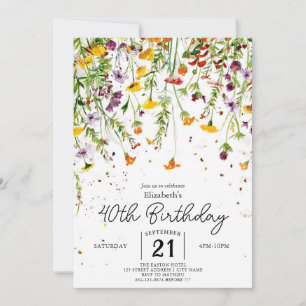 Garden Boho Wildblumen 40. Geburtstag Einladung