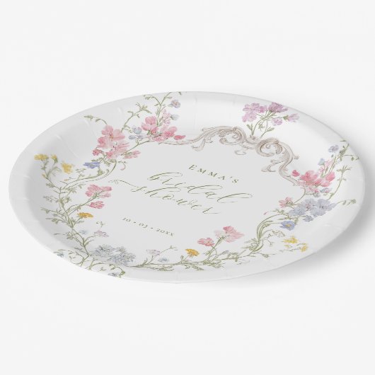 Garden Boho Wildflowers Bridal shower Pappteller (Schrägansicht)