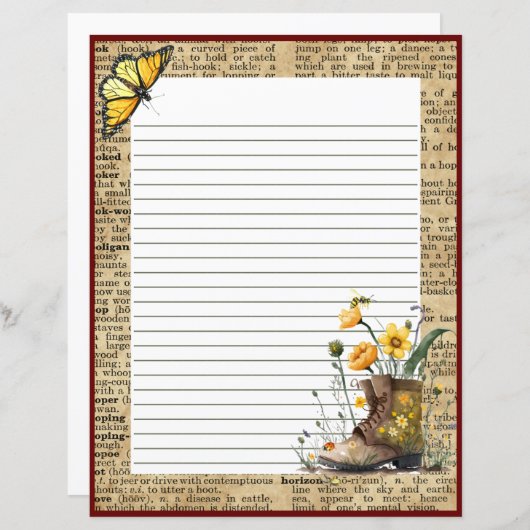 Garden Boot Vintag Dictionary Page Stationierung (Vorne/Hinten)