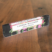 Garden Bouquet Florals Black Desk Name Plakat Namensplakette (Seite)