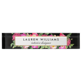 Garden Bouquet Florals Black Desk Name Plakat Namensplakette