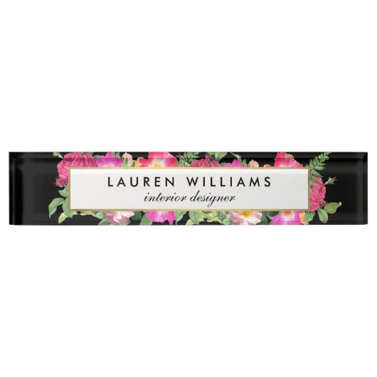 Garden Bouquet Florals Black Desk Name Plakat Namensplakette (Vorderseite)