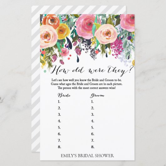 Garden Brautparty Game - Wie alt waren sie? (Vorne/Hinten)