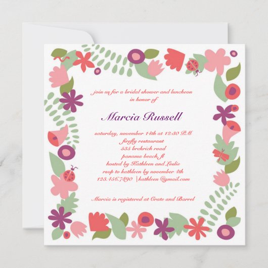 Garden Bridal Dusche Einladung (Vorderseite)