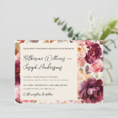 Garden Burgundy Script calligraphy Details Wedding Einladung (Stehend Vorderseite)
