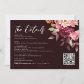 Garden Burgundy Script calligraphy Details Wedding Einladung (Rückseite)