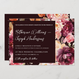 Garden Burgundy Script calligraphy Details Wedding Einladung