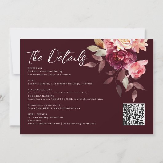 Garden Burgundy Script Kalligrafy Foto Wedding Einladung (Rückseite)