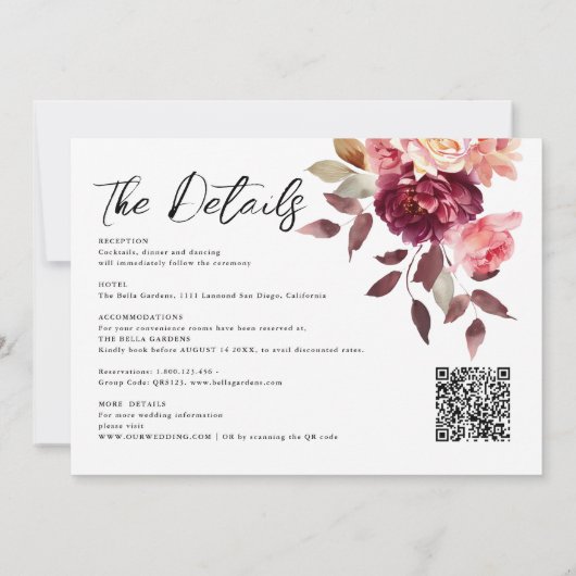 Garden Burgundy Script Kalligrafy Foto Wedding Einladung (Rückseite)