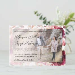 Garden Burgundy Script Kalligrafy Foto Wedding Einladung
