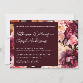 Garden Burgundy Skriptkalligrafie Details Hochzeit Einladung