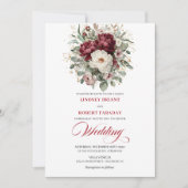 Garden Burgundy White Floral Wedding Invitation Einladung (Vorderseite)