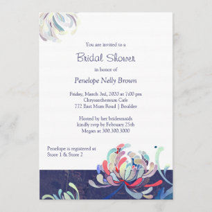 Garden Chrysanthemum Navy Brautparty Einladung