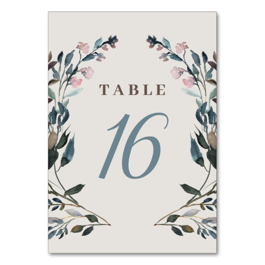Garden Crest | Eggshell | Florale Blaue Hochzeit Tischnummer (Vorderseite)