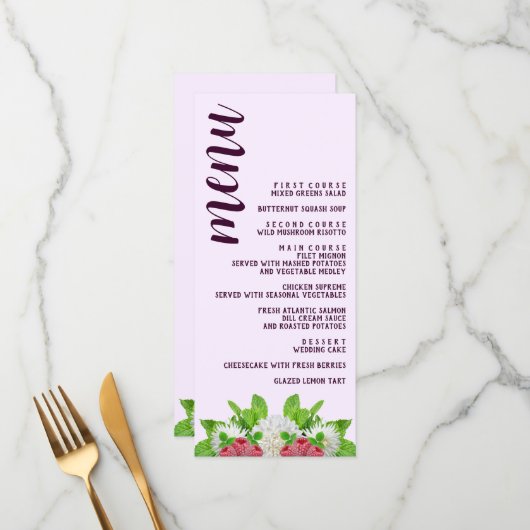 Garden Dahlia Brautparty Menükarte (Vorderseite/Rückseite Beispiel)