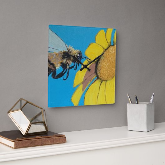 "Garden Dance" Gemälde auf einem Quadratische Wanduhr (Büro)