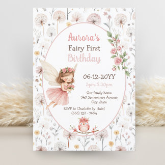 Garden Dandelion Aquarell Fairy Erster Geburtstag Einladung
