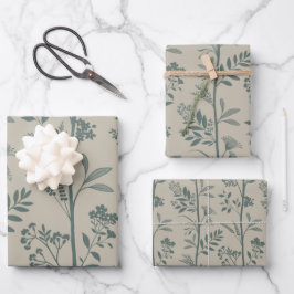Garden Dream Elegant Botanicals teal & beige Geschenkpapier Set
