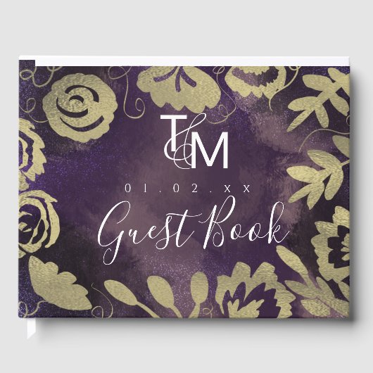 Garden Dreamy Rose Imitate Gold Splash Hochzeit Gästebuch (Vorderseite)