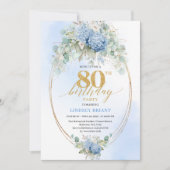 Garden Dusty Blue Floral 80th Birthday Invitation Einladung (Vorderseite)