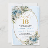 Garden Dusty Blue Floral Sweet 16th Birthday   Einladung (Vorderseite)