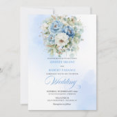 Garden Dusty Blue White Flowers Gold Wedding Einladung (Vorderseite)