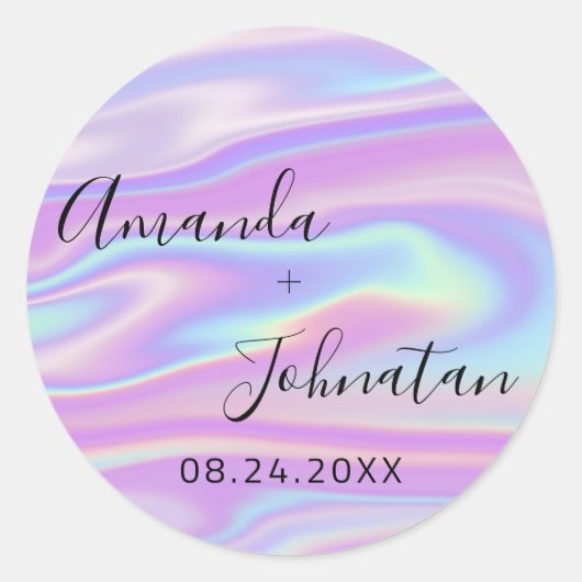 Garden einfach Name Datum Schwarz Holografisch Runder Aufkleber (Vorderseite)