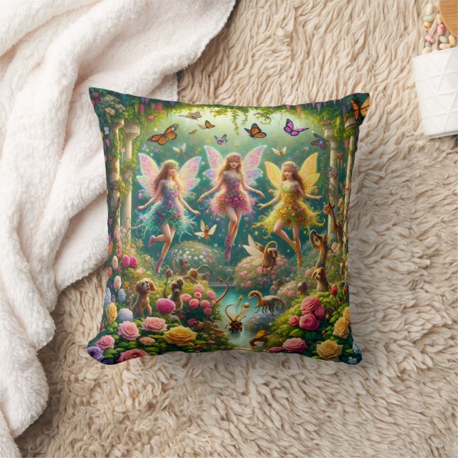 Garden Fairies Enchanted Bloom Trio Square Pillow Kissen (Decke)