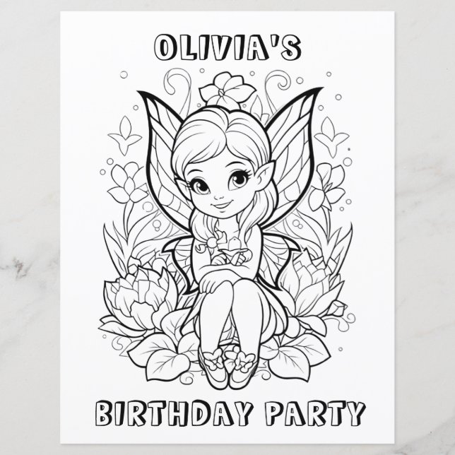 Garden fairy birthday party coloring activity  (Vorderseite)