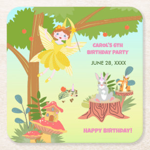 Garden Fairy mit Tierfreunden Geburtstagsparty Rechteckiger Pappuntersetzer
