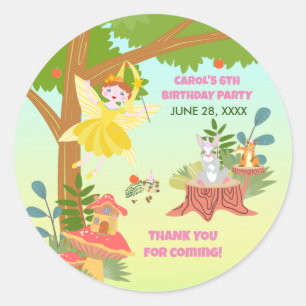 Garden Fairy mit Tierfreunden Geburtstagsparty Runder Aufkleber