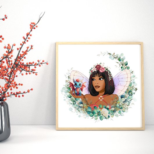 Garden Fairy und Baby Dragon Square Poster