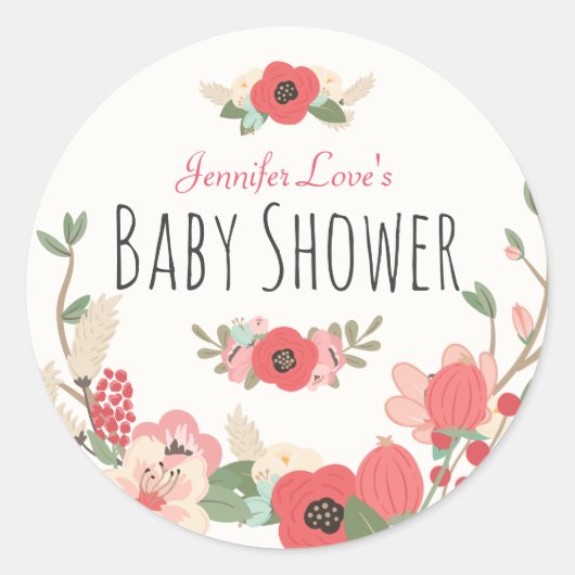 Garden Floral Baby Dusche Runder Aufkleber (Vorderseite)