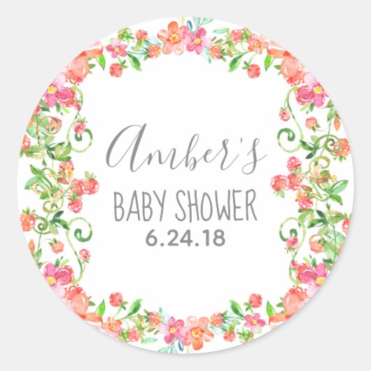 Garden Floral Berry Baby Dusche Gefallen Tag Stick Runder Aufkleber (Vorderseite)