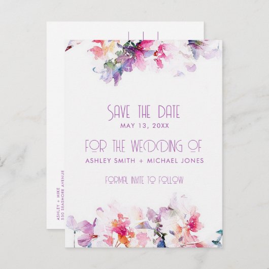 Garden Floral Budget Hochzeit speichern das Datum Ankündigungspostkarte (Vorne/Hinten)