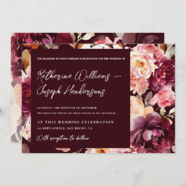 Garden Floral Burgundy Script calligraphy Wedding Einladung