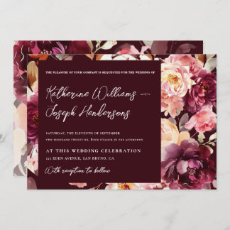 Garden Floral Burgundy Script calligraphy Wedding Einladung