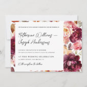 Garden Floral Burgundy Script kalligraphische Hoch Einladung (Vorderseite)