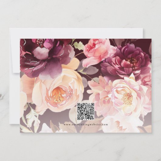 Garden Floral Burgundy Script kalligraphische Hoch Einladung (Rückseite)