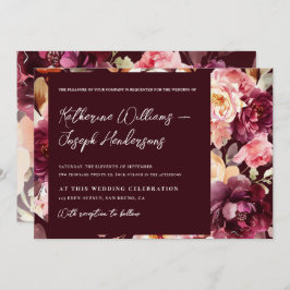 Garden Floral Burgundy Script kalligraphische Hoch Einladung